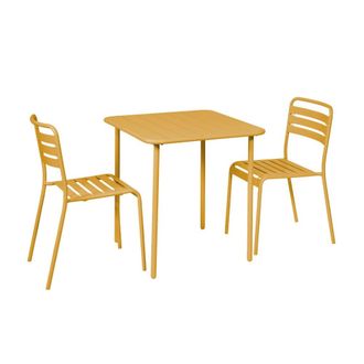 Sweeek Set mesa de jard&iacute;n bistr&oacute; de acero con 2 sillas, 70 cm, ocre