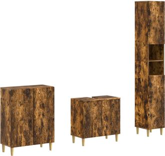 vidaXL Juego De Armarios De Ba&ntilde;o De 3 Piezas Delft Roble Ahumado Vidaxl