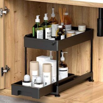 OEM Organizador Crezuo De 2 Niveles Para Debajo Del Fregadero Con Caj&oacute;n Deslizante, Estante De Almacenamiento Multifuncional, Ganchos, Para Cocina Y Ba&ntilde;o,