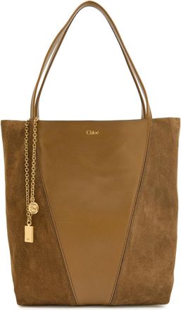 Chlo&eacute; Spin Medium Panelled Suede Tote bag - Khaki - One Size