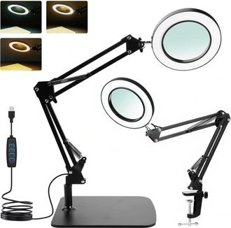 OEM Lupa De Precisi&oacute;n 15x Con Iluminaci&oacute;n Led Ajustable, Brazo Articulado, 3 Colores De Luz Y Pinza Manos Libres Para Leer, Coser Y Realizar Manualidades 