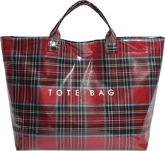 Generic Womens Tote, Hand Bags for Women Christmas Checkered PVC Letter Print Retro Waterproof Tote Bag, Fashion Bags for Women. (Red)