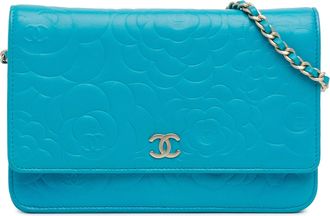 Chanel Pre-owned Womens Woc Camellia Flower Leather Wallet - Blue - One Size