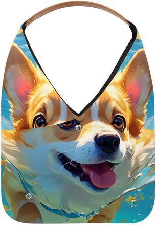 Generic Lovely Corgi Swims Underwater Reusable Lightweight Grocery Bags - Foldable Into Compact Pouch, Washable & Sturdy, Multipurpose for Shopping and Travel