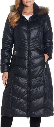 Gallery Long Quilted Parka with Faux Fur Trim in Black at Nordstrom, Size X-Large