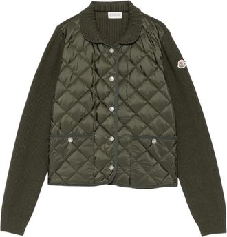 Moncler Knit Mix Padded Jacket - Dames - Zomerjassen - Groen - M - Leer - Jassen
