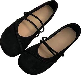 Generic Orthopedic Mary Jane Flats for Women, Round Toe Ballet Shoes, Slip On Suede Casual Flat Shoes, Vintage Soft Sole Ladies Comfort (5,Black)