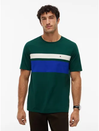 Tommy Hilfiger Mens Block Stripe T-Shirt - Ornamental Green - XXL
