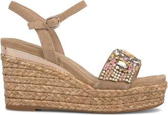 Alma En Pena Esparto Sandaal Met Kralen - Dames - Sleehakken - Beige - 35 EU - Leer - Schoenen