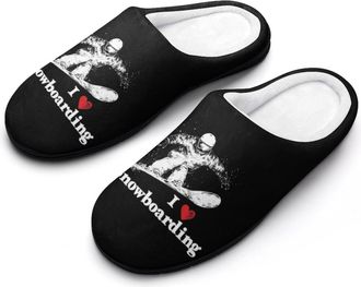 Generic I Love Snowboarding Snowboarder Womens Cotton Slipper Comfortable Cozy Plush Slippers Anti-Skid Indoor House Closed Toe Shoes