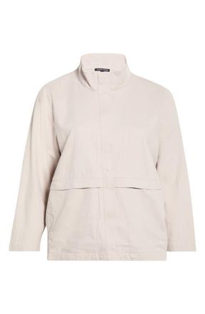 Eileen Fisher Zip-Up Organic Cotton & Organic Linen Jacket in Chalk at Nordstrom, Size 2X