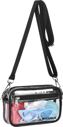 Generic PVC Transparent Messenger Crossbody Bag Removable Shoulder Strap Rainproof Storage for Outdoor Sports Activities (Black, One Size)