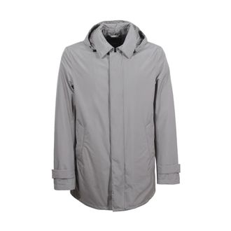 Herno Zip Closure Coat with Hood - male - Herno - Winter Jackets - Gray - 2XL - Jackets