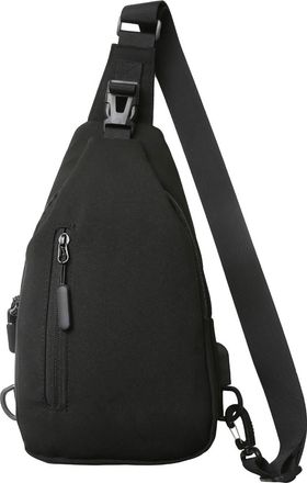 Generic Sling Backpack Bag,Unisex Crossbody Shoulder Backpack Travel Chest Bag with Front Square Pocket&USB Charging Port Perfect for Everyday use (Black,18 x