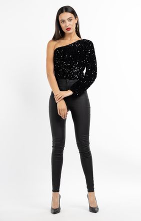 Faina one-shoulder pailletten top dulcey