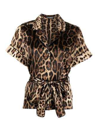 Dolce & Gabbana Silk-blend leopard-print tie-waist shirt