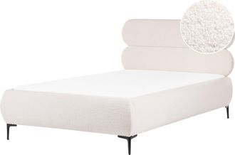 Beliani Cama Con Somier Cl&aacute;sica Minimalista De Boucl&eacute; 120 X 200 Cm Con Cabecero Patas De Metal Negras Dormitorio Blanco Crema Lessay