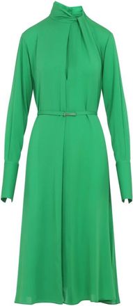 Tom Ford Washed Silk Georgette Lange Mouw Gedrapeerde Kraag Jurk met Ceintuur - Dames - Shirt Kleedjes - Groen - 3XS - Kleedjes