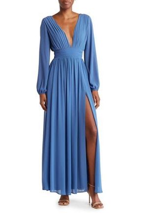 By Design Iris Plunge Neck Long Sleeve Maxi Dress in Dutch Blue at Nordstrom Rack, Size X-Small