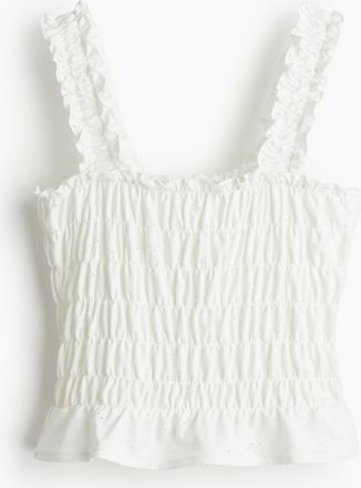 H&M Gesmoktes Kurztop - Weiss