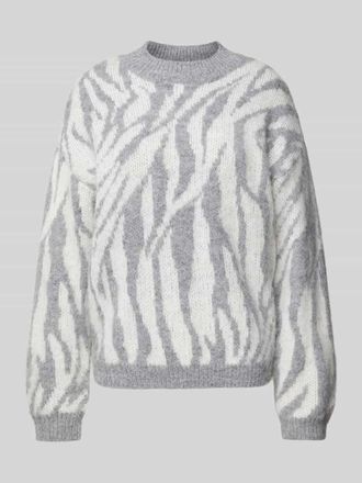Pieces Comfort Fit Strickpullover mit Wollanteil und Allover-Muster Modell NOELA in Hellgrau, Gr&ouml;&szlig;e XL