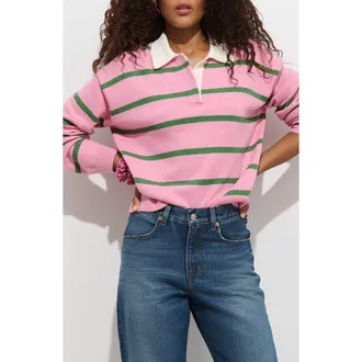 Alex Mill Bond St Striped Polo Sweater in Ballet Pink/woodland at Nordstrom, Size X-Large
