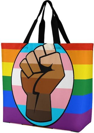 Generic LGBT Gay Trans BLM Fist Flag Large Reusable Shopping Bag Lightweight Foldable Tote Bags Washable Shoulder Handbag