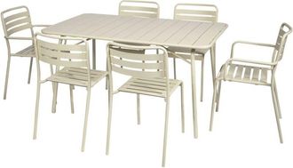 Sweeek 6-seater metal garden table set with 6 chairs, Amelia, Beige, 141.2x80x72.5 cm