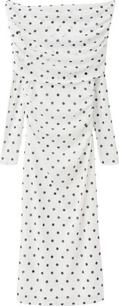 Mango Nevado Vestido Dot Off the Shoulder Long Sleeve Midi Dress in White at Nordstrom, Size 10