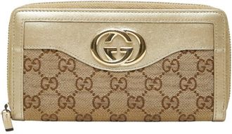 Gucci Gold Beige Canvas Leather Long Wallet (Bi-Fold) (Pre-Owned)