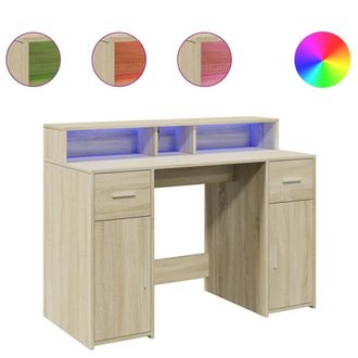 Berkfield Home Desk with LED Lights Sonoma Oak 120x55x91 cm Engineered Wood in Light Brown | Size: 120 x 55 x 91 cm