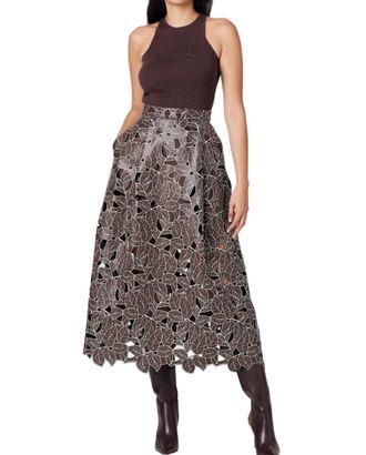 Toccin Stacy Lace Vegan Leather Skirt In Brown Mutli