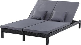 OUTSUNNY 2 Person Rattan Lounger Adjustable Double Chaise Chair w/ Cushion Black | TJ Hughes