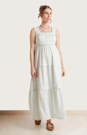 Nom Maternity Emma Maternity & Nursing Maxi Dress in Green Stripe at Nordstrom, Size X-Small