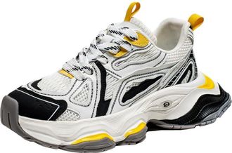 Generic Mesh Breathable Men Shoes with Straps Thick Sole high Height Low Cut Sports and Leisure Running dad Shoes (Yellow,6.5)