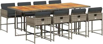 vidaXL Vidaxl - Set Comedor Jard&iacute;n 9 Pzas Y Cojines Rat&aacute;n Sint&eacute;tico Gris