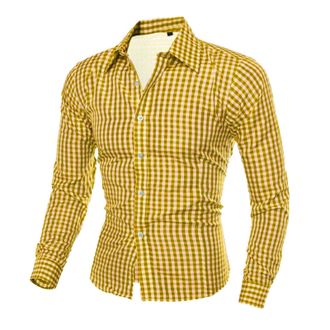 Generic Mens Long Sleeved Plaid Shirt Business Formal Button Down Shirt Self Cultivation Gents Casual Check Blouse Work Slim Top Oktoberfest Outdoor Soft Fall