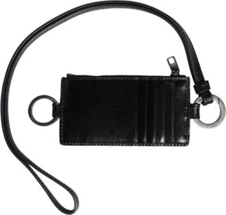 Dolce & Gabbana Zwarte leren kaarthouder met logo in reli&euml;f - Dames - Portefeuilles - Zwart - ONE Size - Leer - Accessoires