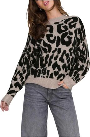 Jacqueline de Yong Leopard Pattern Round Neck Knit Sweater - Dames - Ronde hals truien - Veelkleurig - M - Nylon - Truien & Vesten