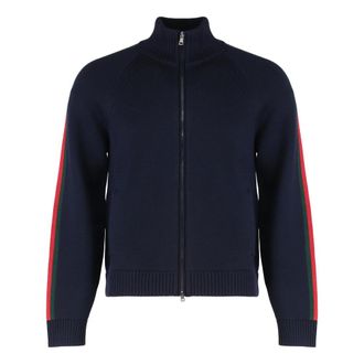 Gucci Cardigans, male, Blue, Size: L Woven stitch knit wool zip jacket