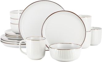 Elama Leo 16 Piece Stoneware Dinnerware Set in White at Nordstrom