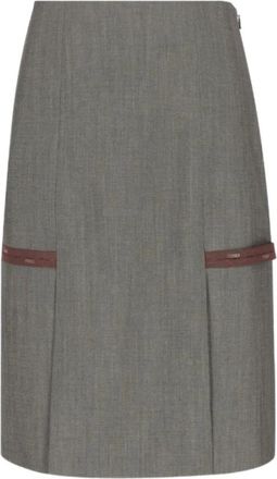 Fendi Rokken, Dames, Grijs, M, Wol, Rechte Midirok