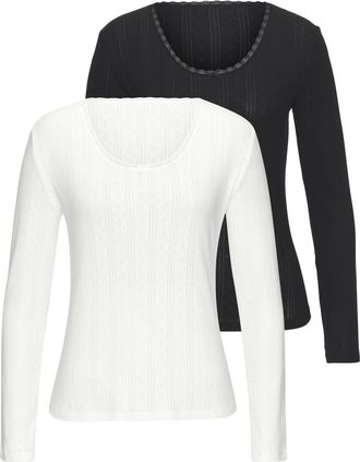 Vivance Langarmshirt VIVANCE, Damen, Gr. 44/46, schwarz-weiss (schwarz, creme), Obermaterial: 100% Baumwolle, unifarben, k&ouml;rpernah, Rundhals, Shirts Langarmsh