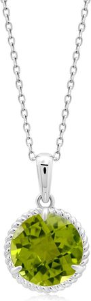 MAX + STONE 14k Yellow or White Gold Roped Halo 8mm Round Gemstone Pendant Necklace