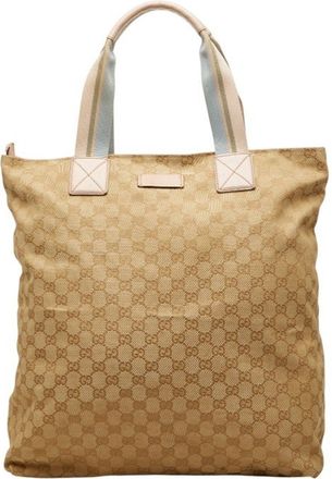 Gucci Beige Pink Canvas Leather Tote Bag (Pre-Owned)