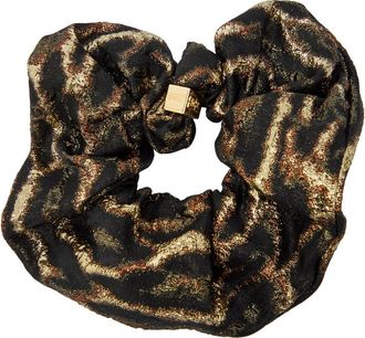 Ganni Leopard-print Metallic Cloqu&eacute; Scrunchie - Khaki - One Size