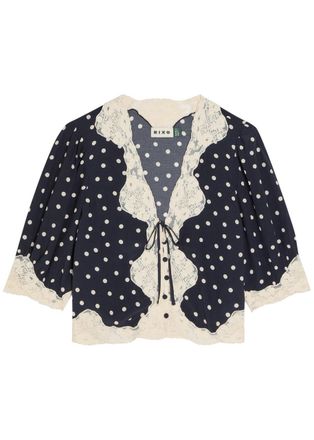 Rixo Rixo Ursula Polka dot Crepe de Chine top - Navy - 14 (UK 14 / L)