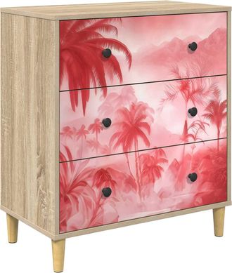 vidaXL Cajonera Aachen Impresi&oacute;n De Palmeras Rosas 66 X 36,5 X 75 Cm Vidaxl