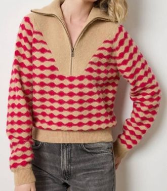 Lilla P Womens Mixed Stitch Half Zip Up Top In Red Multi