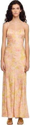 Sandro Flower print maxi dress in Pink/green at Nordstrom, Size 36